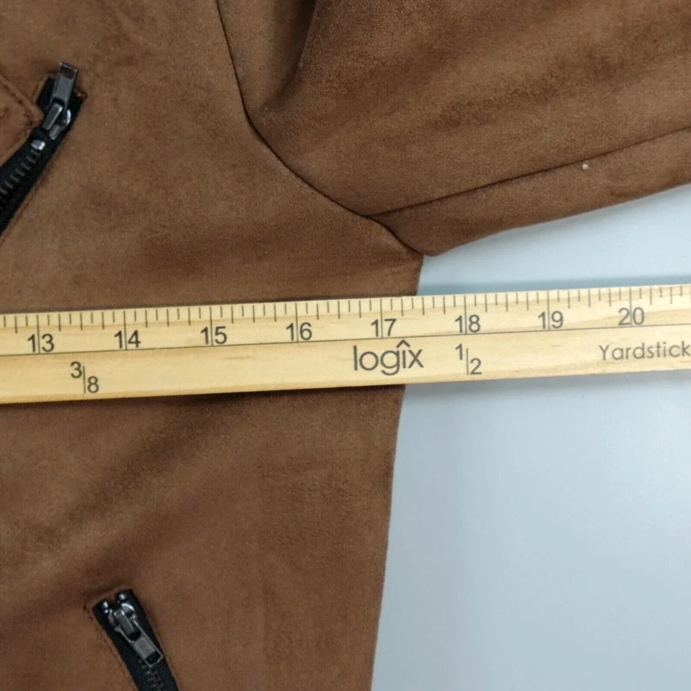 Girls Biker Jacket Medium 11‎ yrs Brown Vegan Suede Motorcycle Retro 80s
